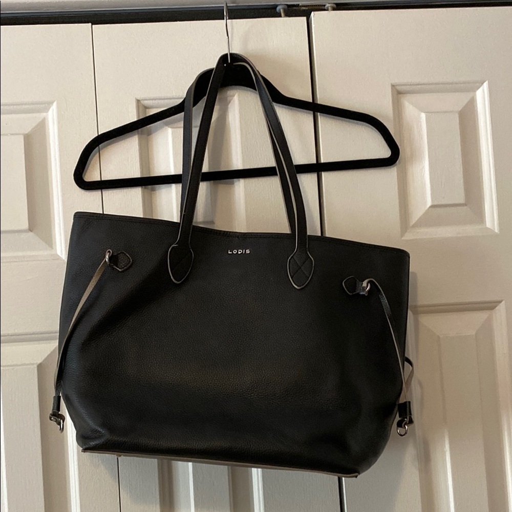 Lodis Black Leather Structured Tote